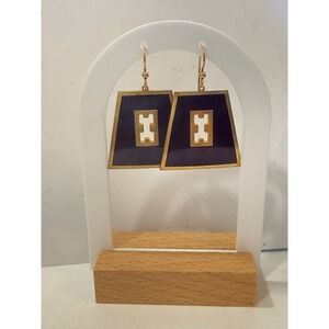 Art Deco Geometric Drop Earrings‎ Gold Purple Enamel Isle of Skye